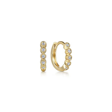 GABRIEL & CO- 10mm 14k Yellow Gold Diamond Bezel Setting Huggie Earrings D.05TW